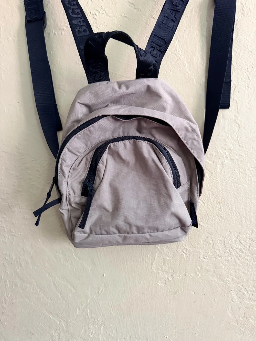 BAGGU Mini Backpack in Tan with Black Straps
